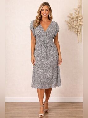 Elegant Black, Lavendar, Blue  and White Patterned Dress